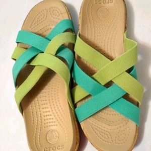 CROCS mix of green Edie strappy sandals .